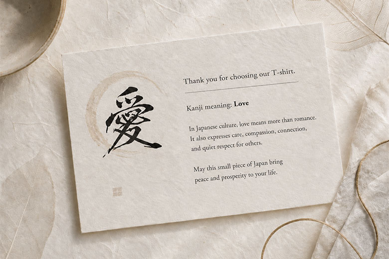 Meaning card explaining the kanji AI included with the T-shirt